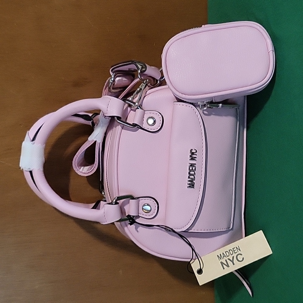 Pink Madden NYC Mini Bowler Handbag With Removable Pouch - Picture 4 of 11